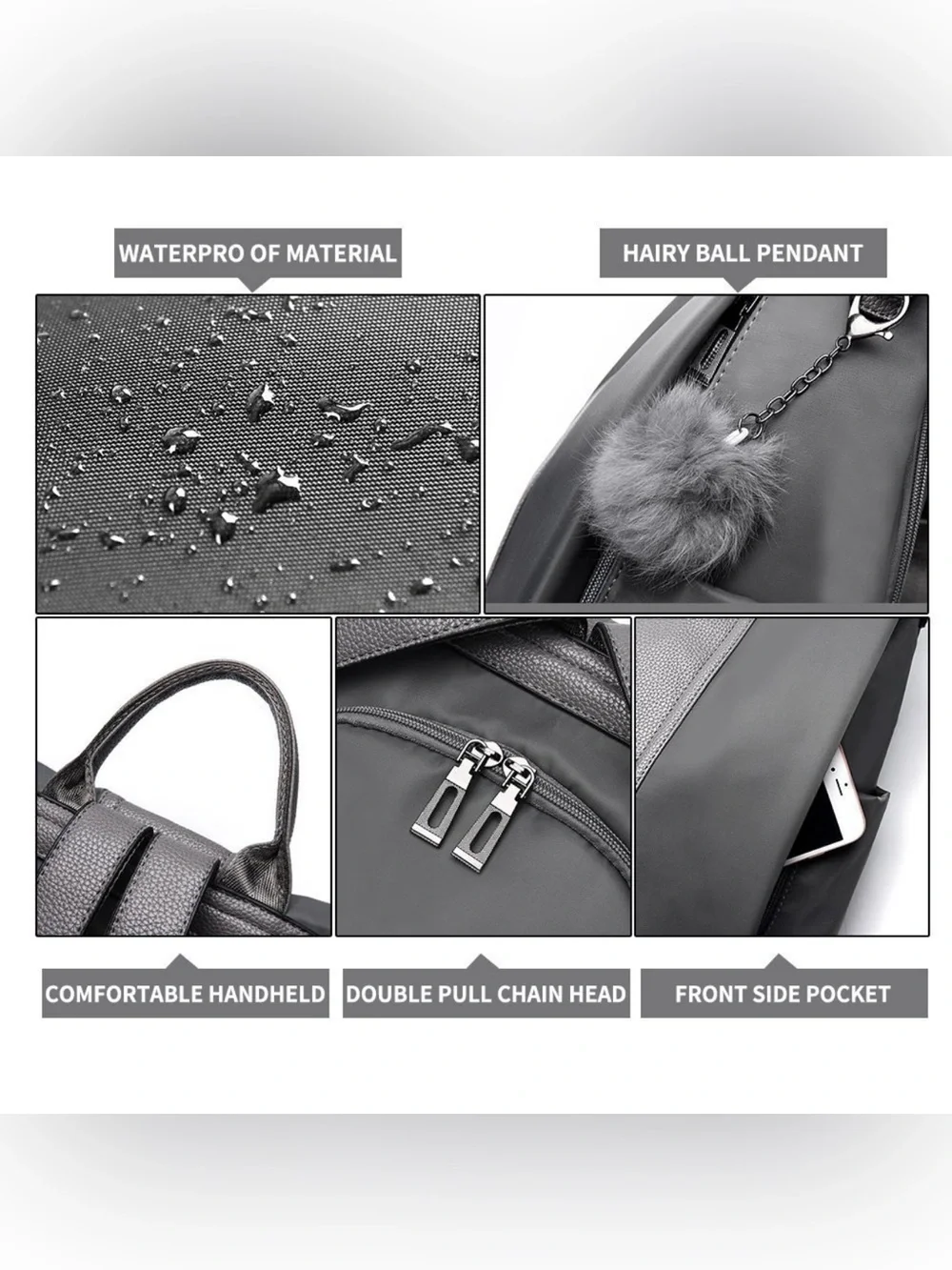 Convertible Grey Two-Tone Backpack Tote - Women's Bag